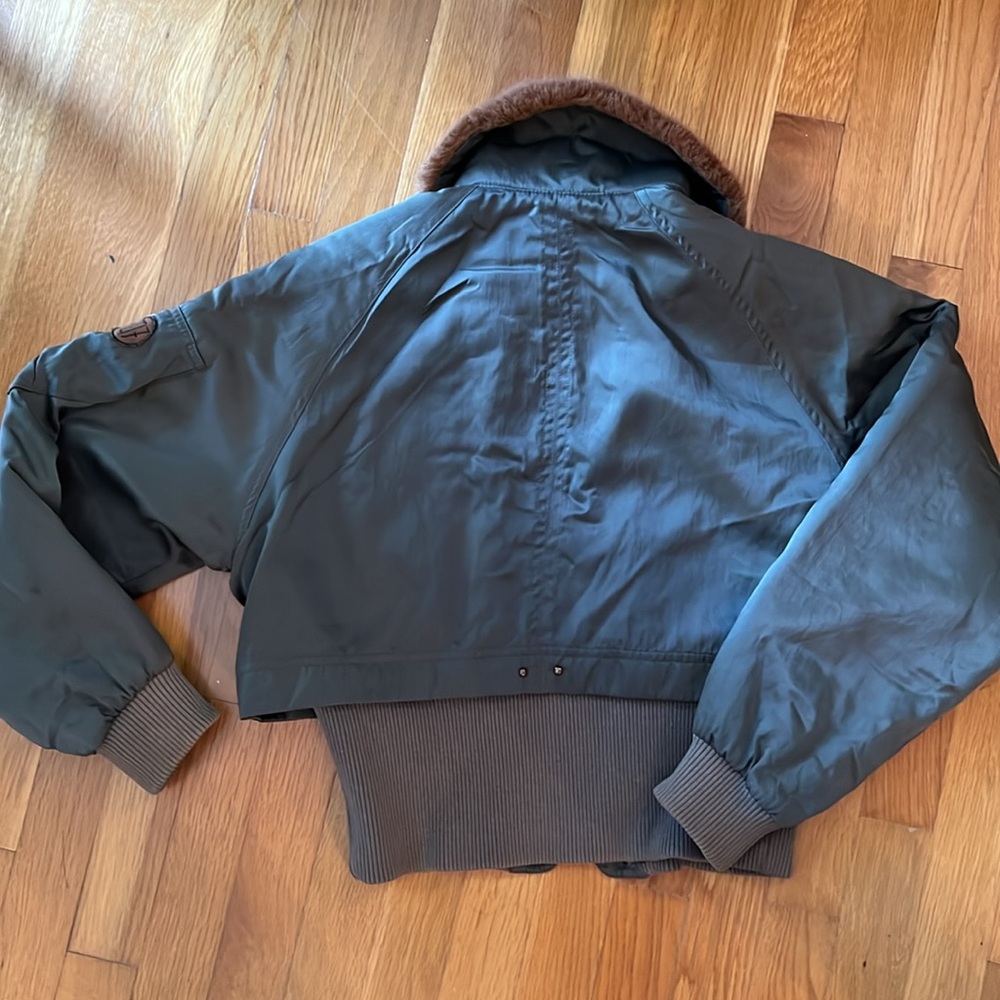 Vintage 80s Green Bomber Jacket with Faux Fur Collar - Picture 4 of 5